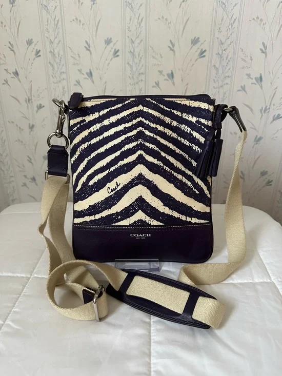Coach Purple and Cream Zebra-Print Crossbody - Picture 1 of 12